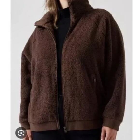Athleta Tugga II Fleece Jacket Women Large Plus Brown Mock Neck Outdoor Full-Zip - Picture 1 of 8